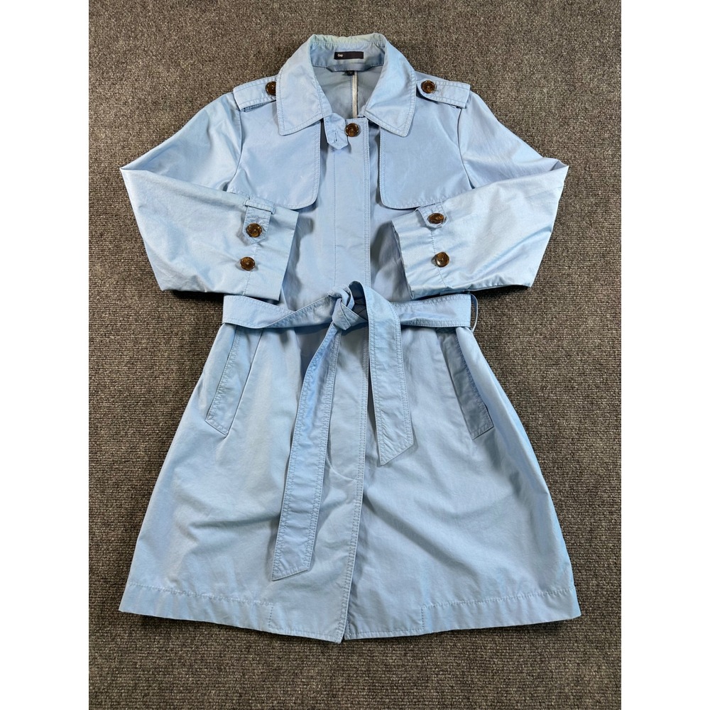Gap Light Blue Trench Coat 3/4 Sleeve Tie Belted Button Front Women M